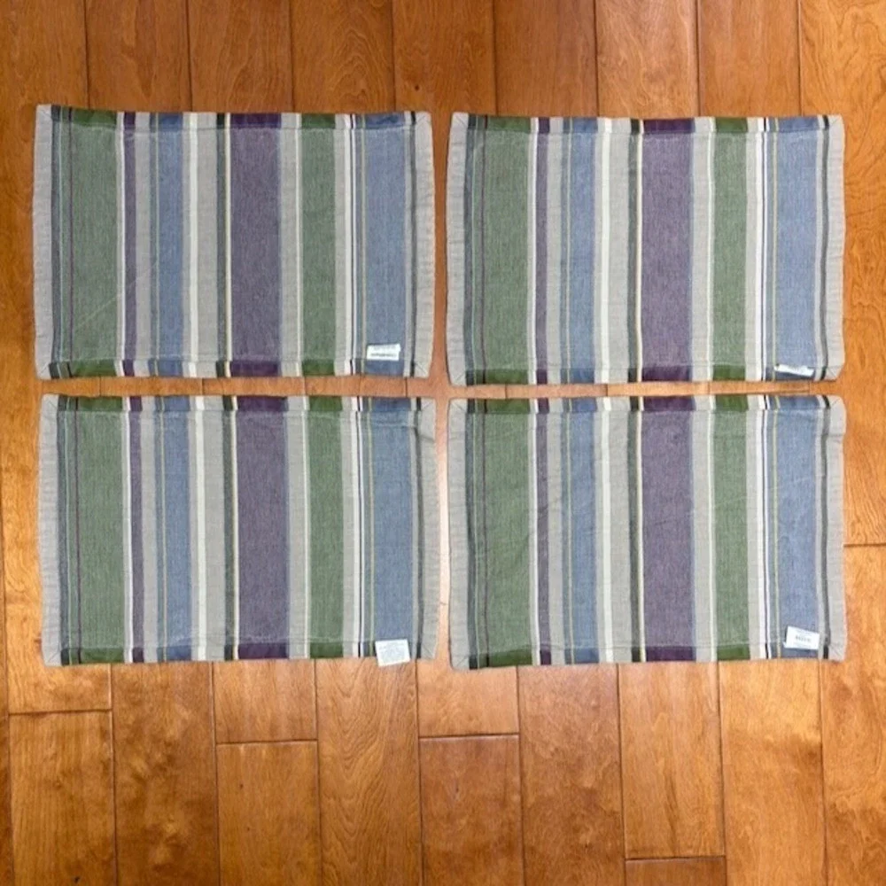 Crate & Barrel Placemats Set of 4 100% Cotton Terrance‎ Stripe Made in India